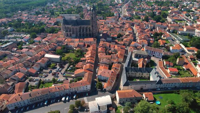 Aerial of the old town around the city Saint-Nicolas-de-Port in France