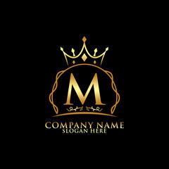 elegant initial letter M with crown logo vector, Creative Lettering Logo Vector Illustration.