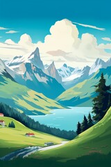 Switzerland retro travel poster