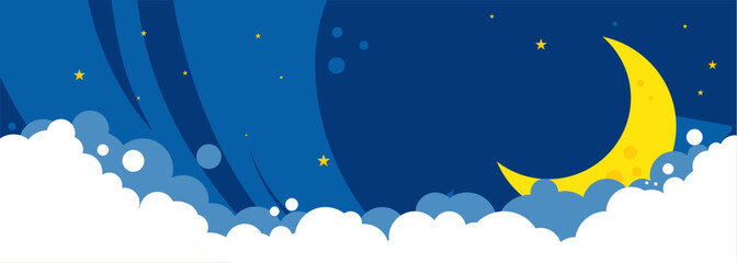 Night sky. Moon among the clouds against the background of the starry sky - vector illustration, background, banner, poster