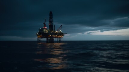 Fototapeta premium Oil rig, platform in ocean, sea. Commercial mining industry. AI generated.