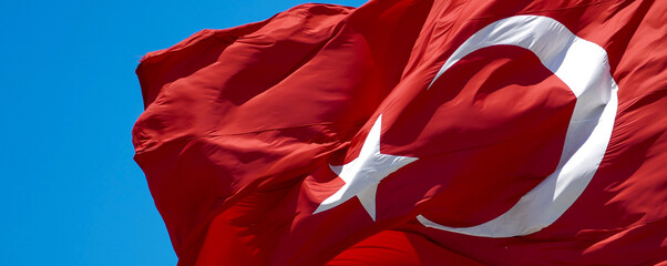 flag of the republic of turkey, turkish flag waving in the wind, blue sky and the flag of the republic of turkey,