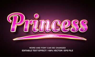 Princess editable text effect template, 3d bold pink glossy luxury typeface, premium vector