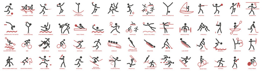 Fototapeta na wymiar Summer and winter sports icons. Vector isolated pictograms with the names of sports disciplines. Olympic sports icons.