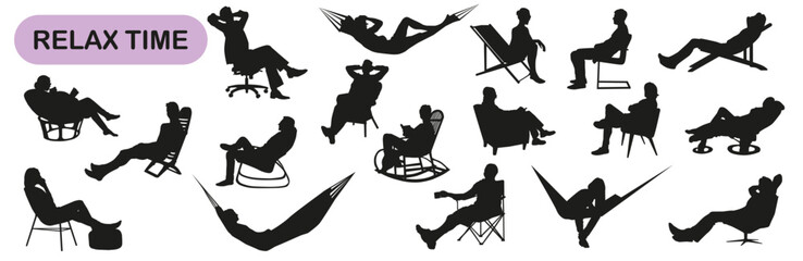 Time for rest and relaxation. Vector set. People spend their leisure time.