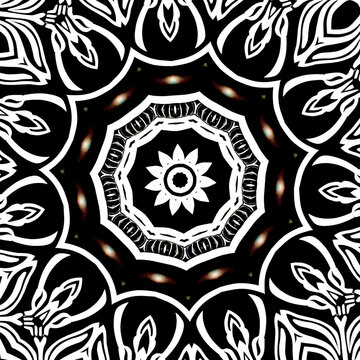 Diseño floral de textura en blanco y negro estilo caleidoscopio - AI Generated Art