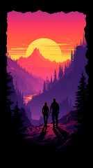 silhouette of a couple in the mountains