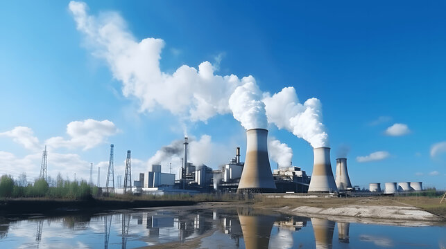 industrial with smokestacks and factories emitting carbon