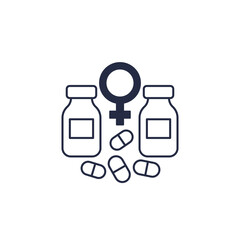 Estrogen therapy icon with drugs and pills