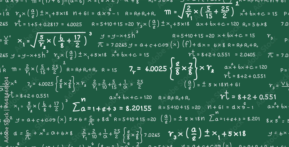 Wall mural seamless background of mathematical formulas on a chalkboard.