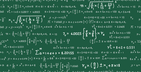 Seamless background of mathematical formulas on a chalkboard. - obrazy, fototapety, plakaty