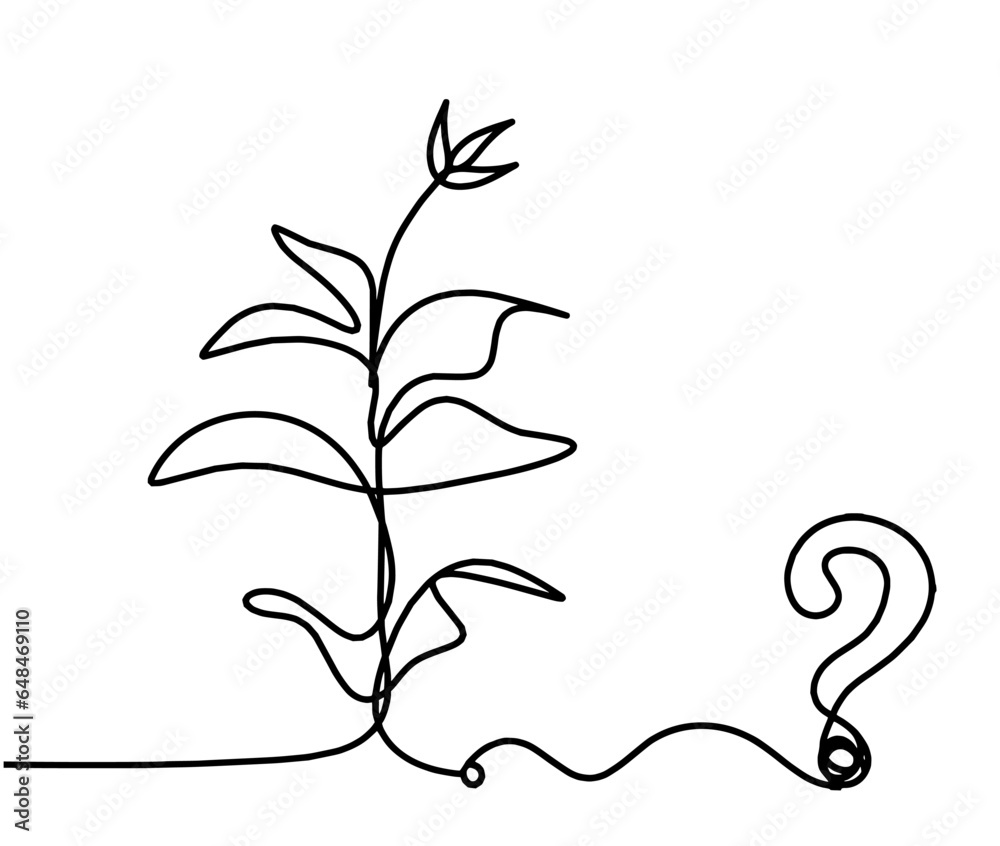 Wall mural Abstract sprout with question mark as line drawing on the white background. Vector