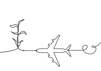 Obraz premium Abstract sprout with paper plane as line drawing on the white background. Vector