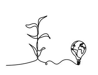 Abstract sprout with light bulb as line drawing on the white background. Vector