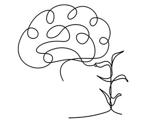 Abstract sprout with brain as line drawing on the white background. Vector