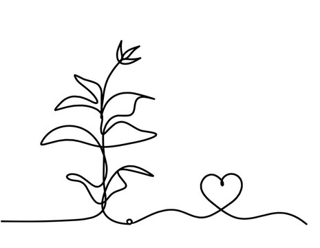 Abstract sprout with heart as line drawing on the white background. Vector