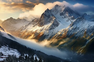 Snowy Tatra mountains panorama, Poland's national park. Generative AI