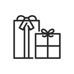 Gift Pile Icon. Vector Outline Editable Isolated Sign of Festively Wrapped Presents with Ribbons, Symbolizing Generous Holiday Offers and Special Deals