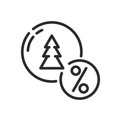 Winter Sale Icon. Vector Outline Editable Sign of Christmas Tree with Percentage Symbol, Special Festive Offers, Seasonal Savings, Holiday Shopping Promotion.