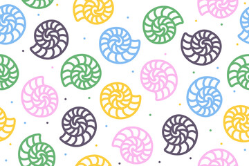 Colorful line art with fossil shell doodle seamless pattern. Apply for repeat pattern. © Rifatho