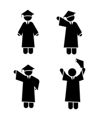 stick figure and stickman vector silhouette illstration, Graduate, Ceremony, Diploma
