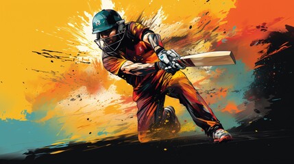 Cricket championship sports backdrop featuring a batsman in action, with place for text.. - obrazy, fototapety, plakaty