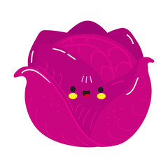 Red cabbage character. Vector hand drawn cartoon kawaii character illustration icon. Isolated on white background. Red cabbage character concept