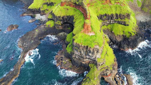 Giants Causeway - Northern Ireland - Flying Towards The Mountain Near The Beach