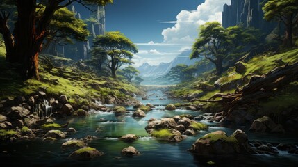 Naklejka na ściany i meble Serene Beauty: Exploring the Majestic Alpines and Nature's Oasis, generative AI