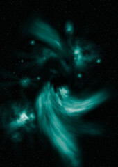 Far being shone nebula and star field against space.