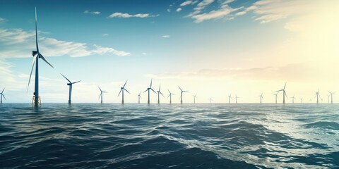 Wind turbines in open waters, a reflection of renewable energy progress.