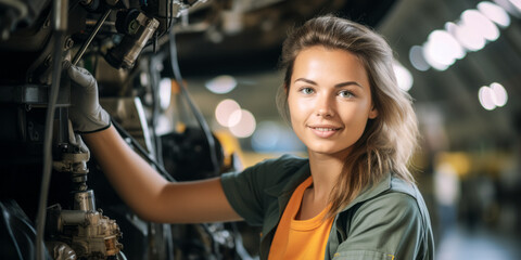Fototapeta premium Confident Female Aerospace Engineer: Mastery in Aviation Tech