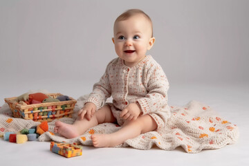 baby playing with toys, baby on blanket , baby smile