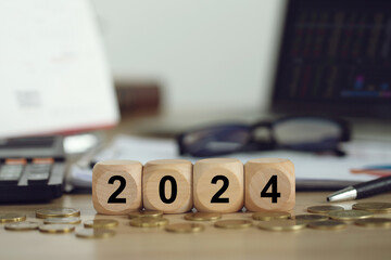 2024 Business development to success and growing growth concept. The 2024 Year block on the desk...