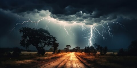 Nature's Symphony, Lightning Thunder in the Midst of Thunderstorm, a Natural Disaster