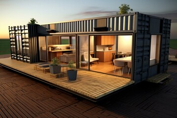 Shipping container house. Compact, affordable living. Generative AI