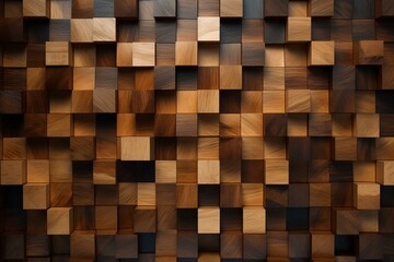 Rendered 3D tiles create wood block backdrop with a subtle glossy finish. Generative AI