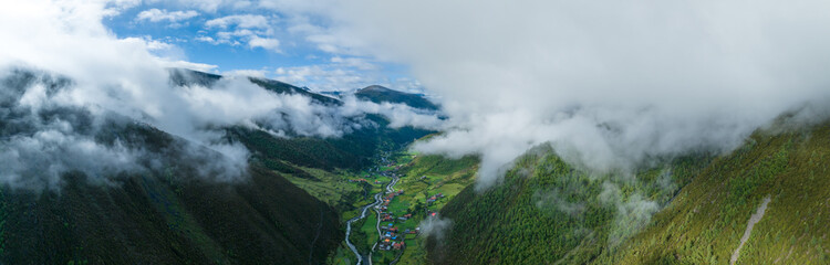 Beautiful sunrise rural village landscape in Sichuan,China