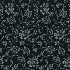 Fototapeta premium Seamless Floral Pattern On Black Background