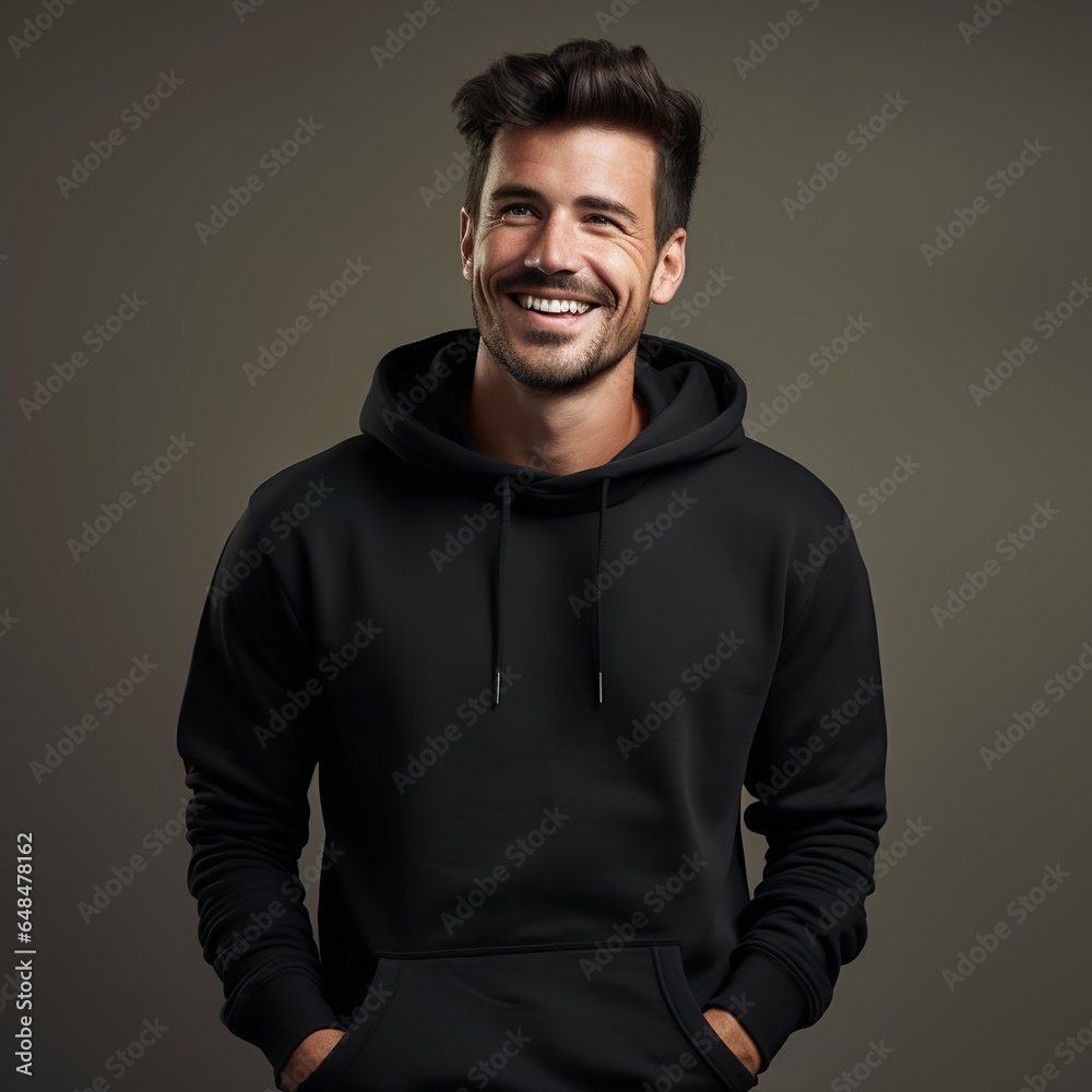 Poster Illustration of a fashion portrait with plain hoodie mockup, AI Generated