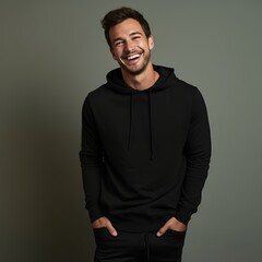 Obraz premium Illustration of a fashion portrait with plain hoodie mockup, AI Generated