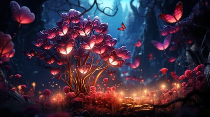 Playful backdrop: Enchanting butterflies, hearts. 