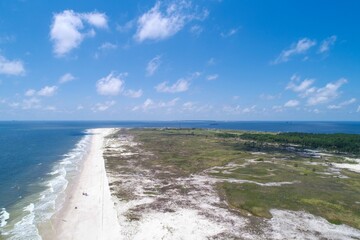 Aerial view of the beach at Fort Morgan