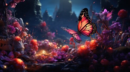 Fototapeta na wymiar Playful backdrop: Enchanting butterflies, hearts. 