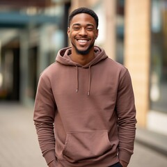 Naklejka premium Illustration of a fashion portrait with plain hoodie mockup, AI Generated