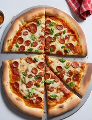  Pepperoni pizza on white background. Generative AI.