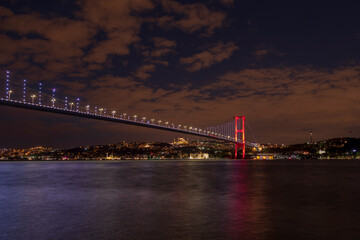 Fototapeta na wymiar 15th July Martyrs Bridge (15 Temmuz Sehitler Koprusu). Istanbul Bosphorus Bridge in Istanbul, Turkey.