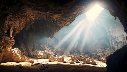 太陽が差し込む洞窟のイラスト