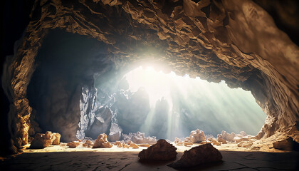 太陽が差し込む洞窟のイラスト