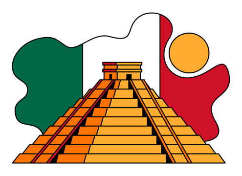 Mayan Pyramid with Mexican Flag Colors Illustration